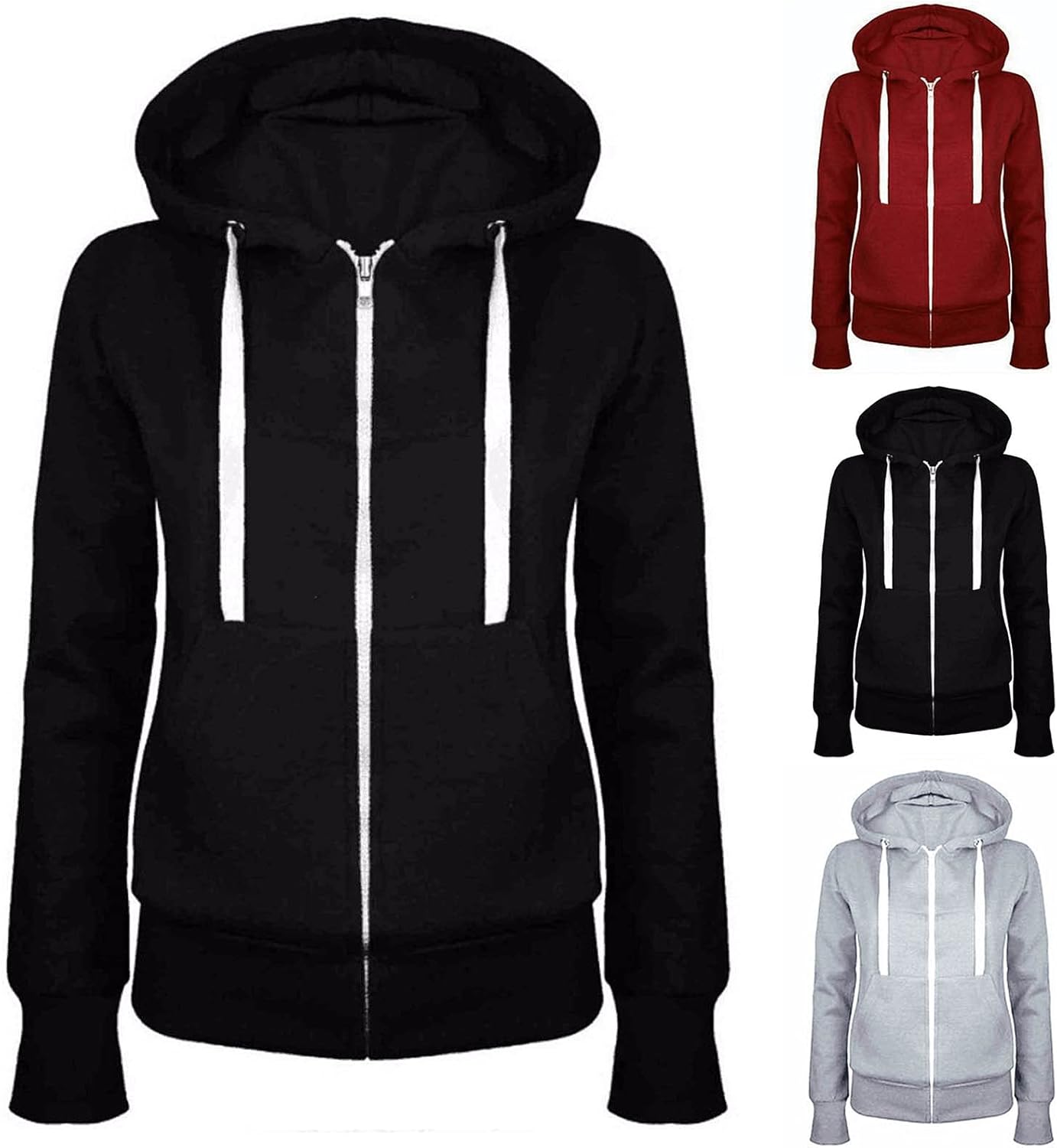 Felpa con Cappuccio e Zip da Donna Standard Hoodie Tinta Unita Felpe Primavera Autunno Hoodie Classico Felpa Outwear Tops a Maniche Lunghe Casual Pullover Y2K Streetwear (Multicolore,S-XXL)