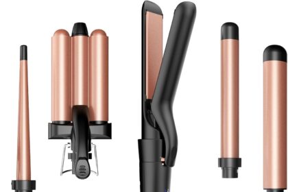 Ferro Arricciacapelli Piastra Onde per Capelli-BESTOPE MIX Ferro Capelli 5 in 1 con piastra per capelli, Ferro per Capelli con Temperatura Regolabile, Piastra Capelli Onde con Guanto e 2 Clip