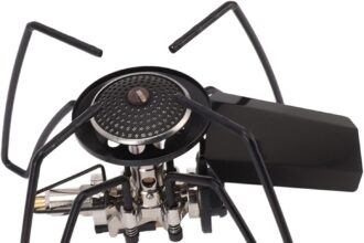 XHTLLO Fornello da Campeggio, Mini Fornello a Gas Portatile Pieghevole, Fornello da Campeggio per Barbecue con Forte Potenza di Fuoco, Fornello da Campeggio Resistente al Vento