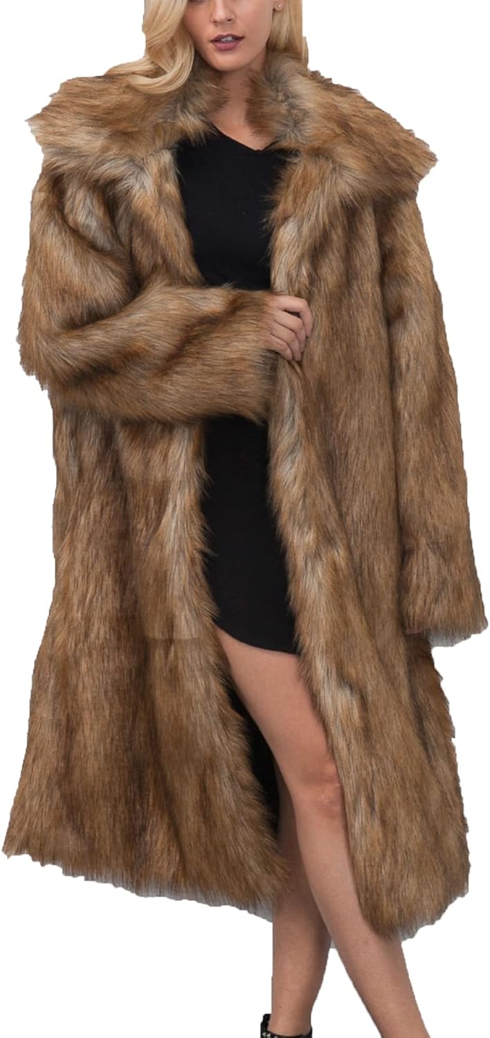 Giacca da Donna Lunga in Pelliccia Sintetica con Collo Quadrato alla Moda Giacca da Donna Autunno E Inverno con Cappotto Lungo
