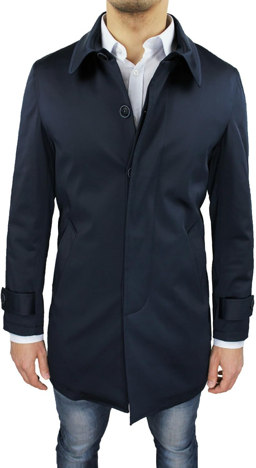 Giaccone Soprabito Uomo Blu Scuro Invernale Casual Elegante Giacca Trench Nuovo Sartoriale