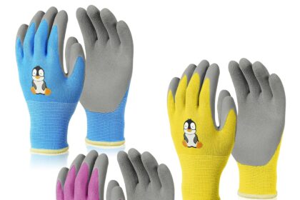 OSDUE Guanti da Lavoro da Giardino per Bambini, Set di 3 Guanti da Giardinaggio per Bambini, Guanti Flower Power da Terra e da Piantagione, 5-7 anni Guanti da Lavoro per Bambini per Ragazzi e Ragazze