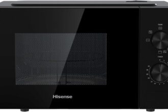 Hisense H20MOBP1G Microonde con Grill, Capacità 20L, 700W di potenza, 900W con Grill, 5 livelli, timer 30 min, modalità sbrinamento, Tiratore Finitura nera