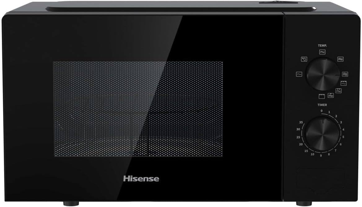 Hisense H20MOBP1G Microonde con Grill, Capacità 20L, 700W di potenza, 900W con Grill, 5 livelli, timer 30 min, modalità sbrinamento, Tiratore Finitura nera