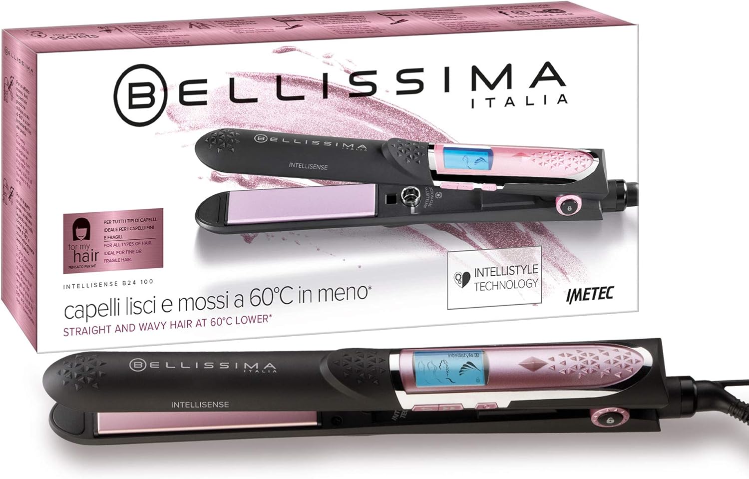 Bellissima Imetec Intellisense B24 100 Piastra intelligente, Capelli Lisci o Mossi, protetti senza calore eccessivo, Temperatura automatica su misura per tutti i capelli, Rivestimento in Ceramica