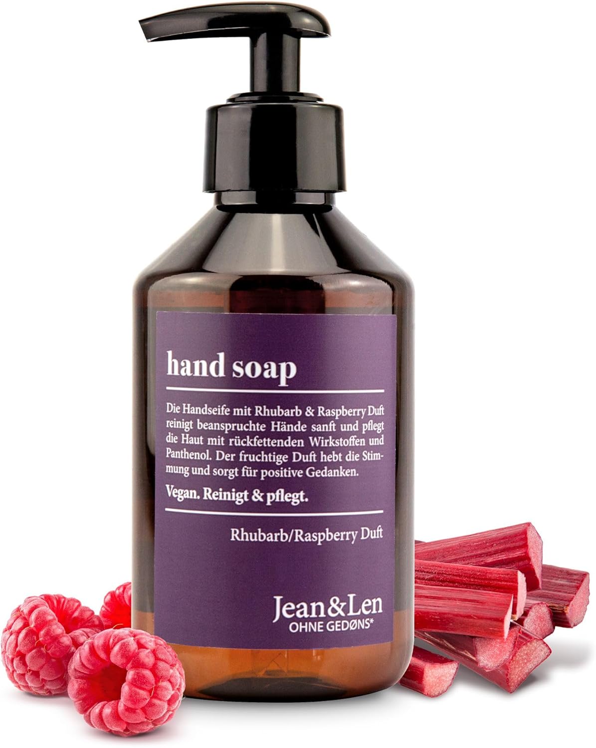 Jean & Len Alchimiste Sapone per le mani al rabarbaro e lampone, sapone liquido in dispenser a pompa per mani pulite e curate, fragranza fruttata, senza parabeni e siliconi, vegan, 250 ml
