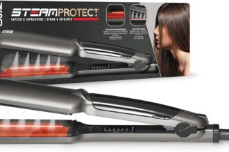 Jean Louis David - Piastra a Vapore a Infrarossi Steam Protect -Piastre in Ceramica e Tormalina XL -Serbatoio 10ml -6 Temperature - Capelli Fragili a Molto Ricci - Lisciatura Cura ad Alte Prestazioni