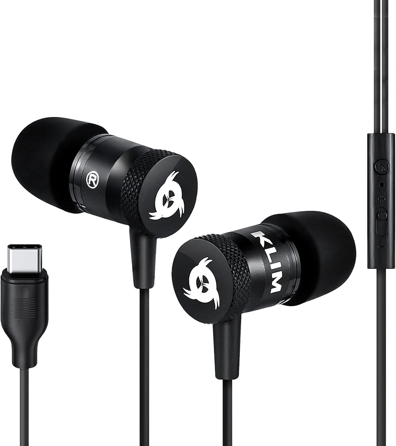 KLIM™ Fusion C + Auricolari USB-C con Microfono + Audio di Alta Qualità + Cuffie intraurali resistenti + Garanzia 5 anni + Auricolari USB-C per Note 10 e Dispositivi Android + NUOVI + Nero