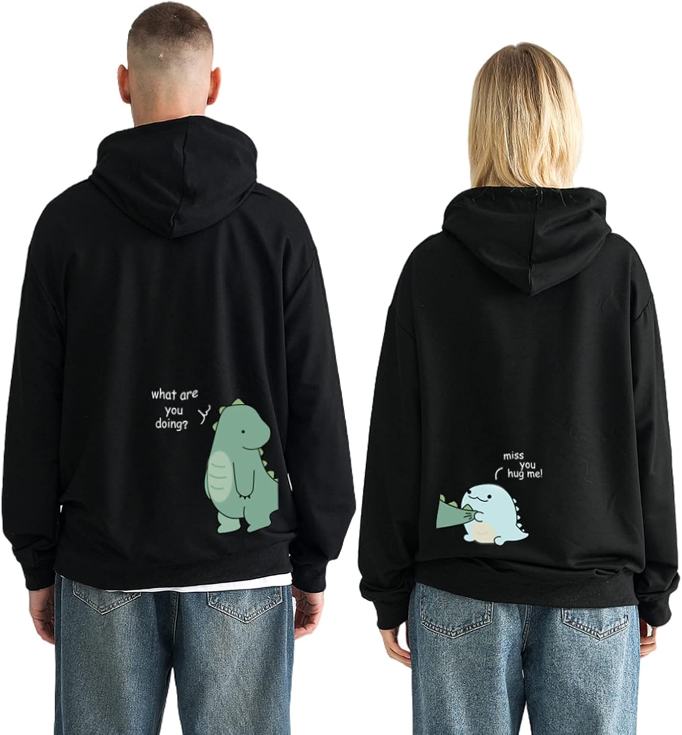 KMCOJIA Dinosauro Carino Felpa con Cappuccio per Coppia,Manica Lunga Sweatshirt con Tasche, Idea Regalo per San Valentino（1 pièces）