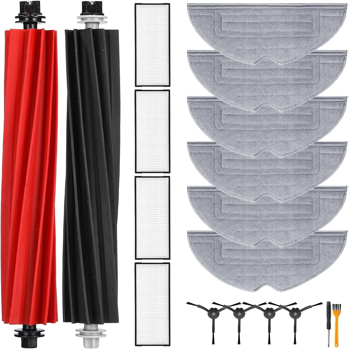 Kit di Accessori per Roborock S8+/S8 Plus/S8 Pezzi di Ricambio per Aspirapolvere con 6 Panni per Mocio Antibatteriche Agli Ioni d'argento, 4 Filtri, 4 Spazzole Laterali, 2 Spazzole Principali