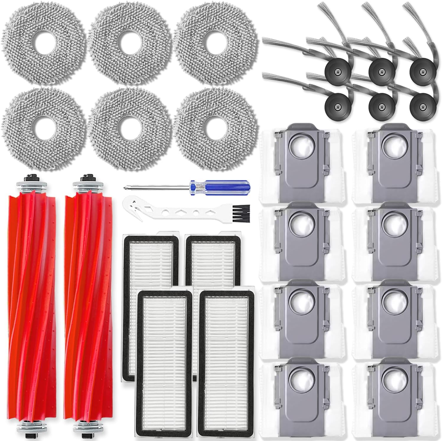 Kit di accessori di ricambio compatibile con Roborock QV 35A / QR 798 Aspirapolvere Robot Parti 2 Spazzola Principale 6 Spazzole Laterali 4 Filtri HEPA 4 Panno Mop 8 Sacchetti per la Polvere