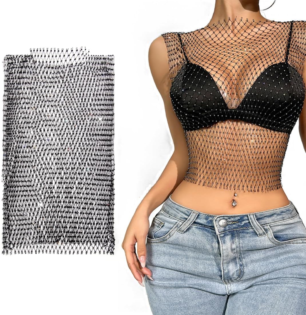 NHPY 1 Pezzi Top Strass,Donna Camicia Mesh Sexy,Maglia A Rete Donna, Cintura Elastica Per Uomo E Donna, Regolabile, Con Stile Leggero, Cintura Di Stile Neutro, Per Jeans(Nero,M)
