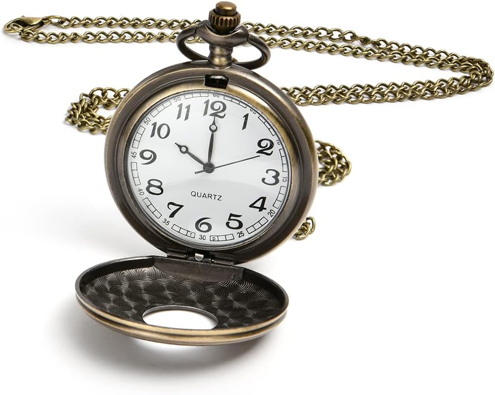 Vicloon Orologio da Tasca, Orologio da Taschino Vintage con Numeri Romani, Orologio al Quarzo da Tasca con Catena, Collana di Orologio da Taschino per Uomo Donna Papà Regalo di Compleanno