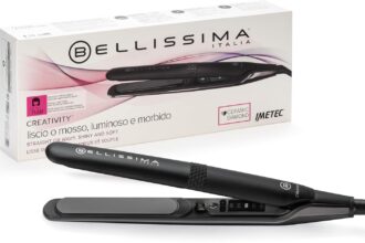 Bellissima Imetec Creativity, Piastra per Capelli Lisci o Mossi, Rivestimento Ceramica Diamond, 5 Temperature 150/230°C, funzione Memory, Calore Costante, Riscaldamento Rapido, Design arrotondato