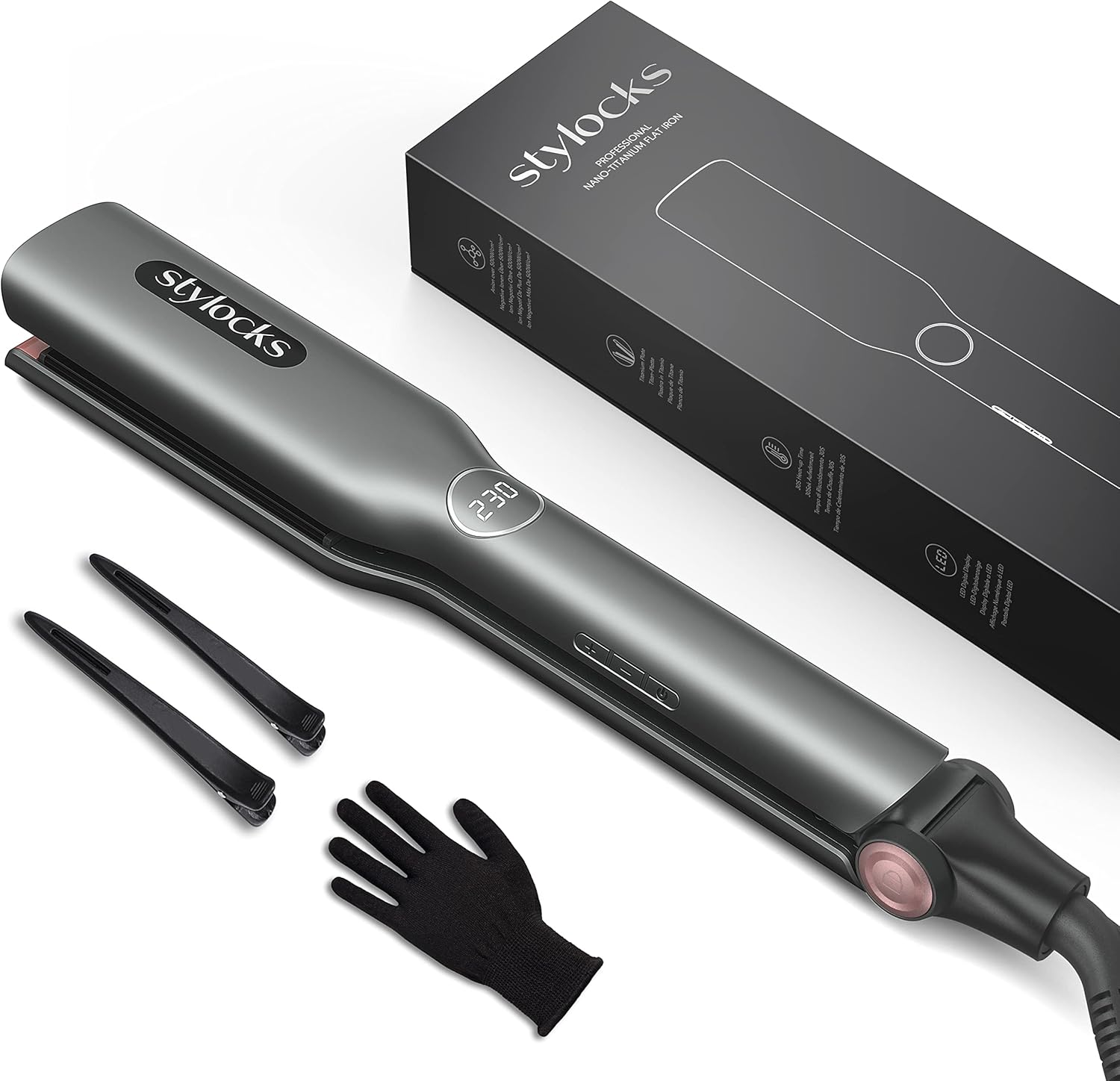 Piastra per Capelli Professionale, Piastra Larga per Capelli Lisci da 4,4cm Largo, Nano-titanium, 130℃-230℃, Auto Off, Gray
