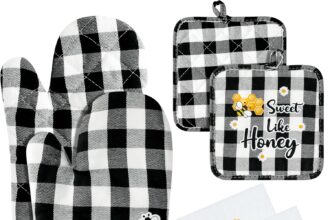 R HORSE - Set di 6 asciugamani da cucina e guanti da forno, guanti antiscivolo con ape, strofinaccio, decorazione per cucina in campagna, regalo per mamma, hostess, regalo di Natale e Capodanno