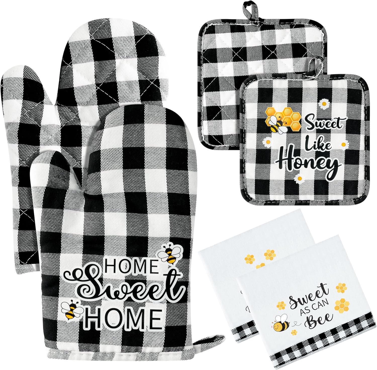 R HORSE - Set di 6 asciugamani da cucina e guanti da forno, guanti antiscivolo con ape, strofinaccio, decorazione per cucina in campagna, regalo per mamma, hostess, regalo di Natale e Capodanno