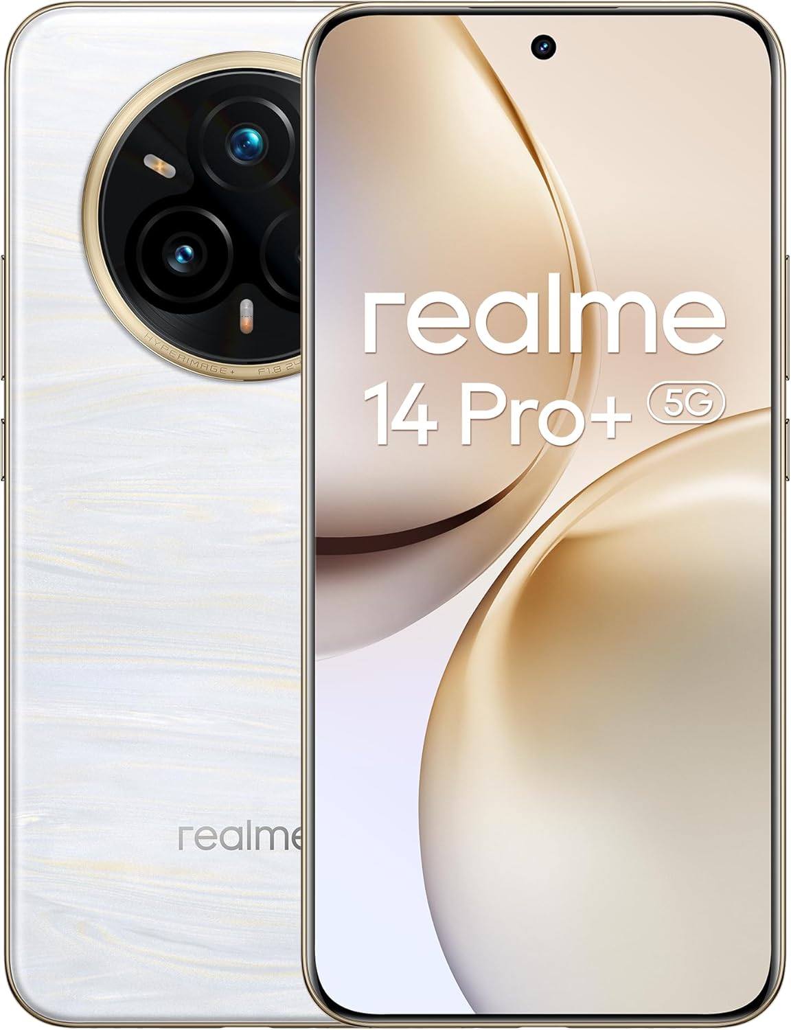 realme 14 Pro+ Smartphone 5G, bianco, fotocamera Sony OIS Periscopica 3X, design che cambia colore sensibile al freddo,batteria 5260 mAh,18GB(8+10expansione)+256GB,IP69,Nessun adattatore