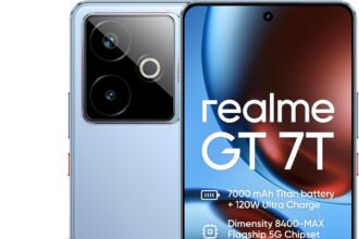 realme GT 7T 5G Smartphone,12+256GB,Batteria 7000mAh,120W charge,Processore Dimensity 8400-MAX, Fotocamera IMX896 50MP, AI Planner, Display Pro-Esports da 6000 nit 120Hz,IP69,Blu, esclusiva Amazon