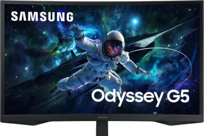 Samsung Monitor Gaming Odyssey G5 (S27CG554), Curvo (1000R), 27", 2560x1440 (WQHD 2K), HDR10, VA, 165 Hz, 1 ms (MPRT), FreeSync, HDMI, Display Port, Ingresso Audio, Flicker Free, Eye Saver Mode