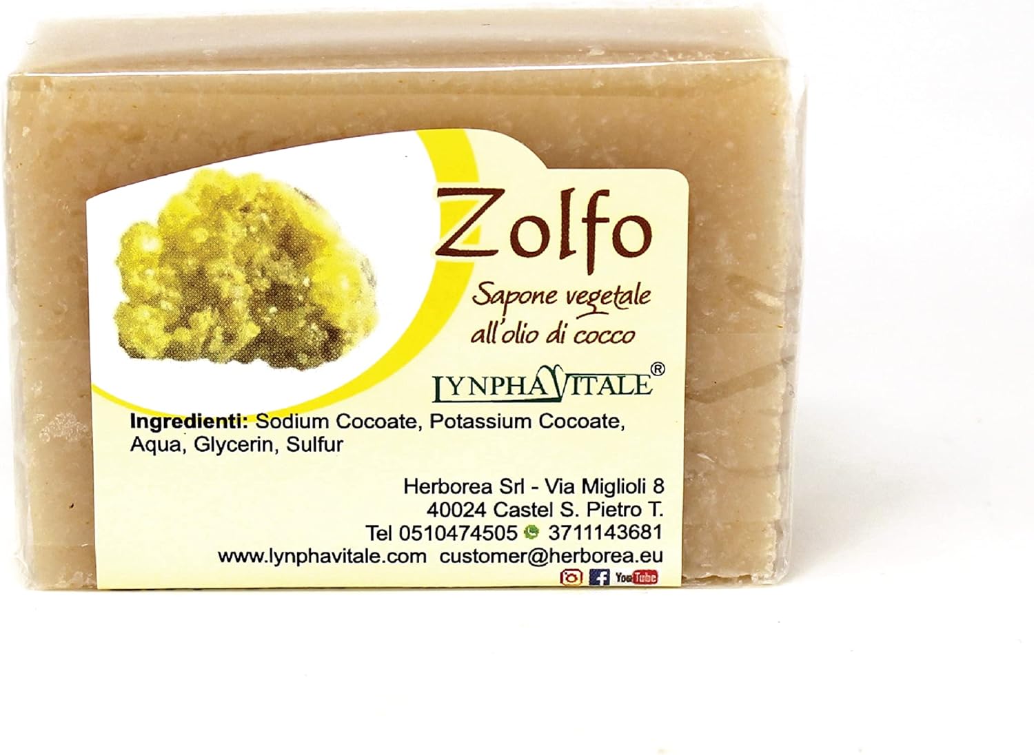 Sapone allo Zolfo - Sapone Viso per Pelli Grasse o Miste - Saponetta allo zolfo 100% Naturale e Vegetale - Made in Italy
