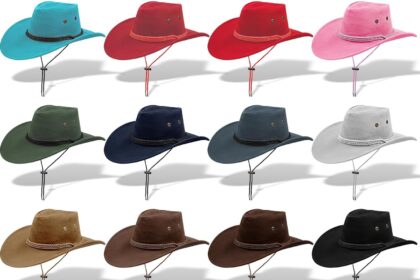 Set di 16 cappelli da cowboy Western per uomo e donna [cappelli da cowboys a tesa larga] – Sottogola regolabile per costume da cowgirl, carnevale, matrimoni country, feste occidentali