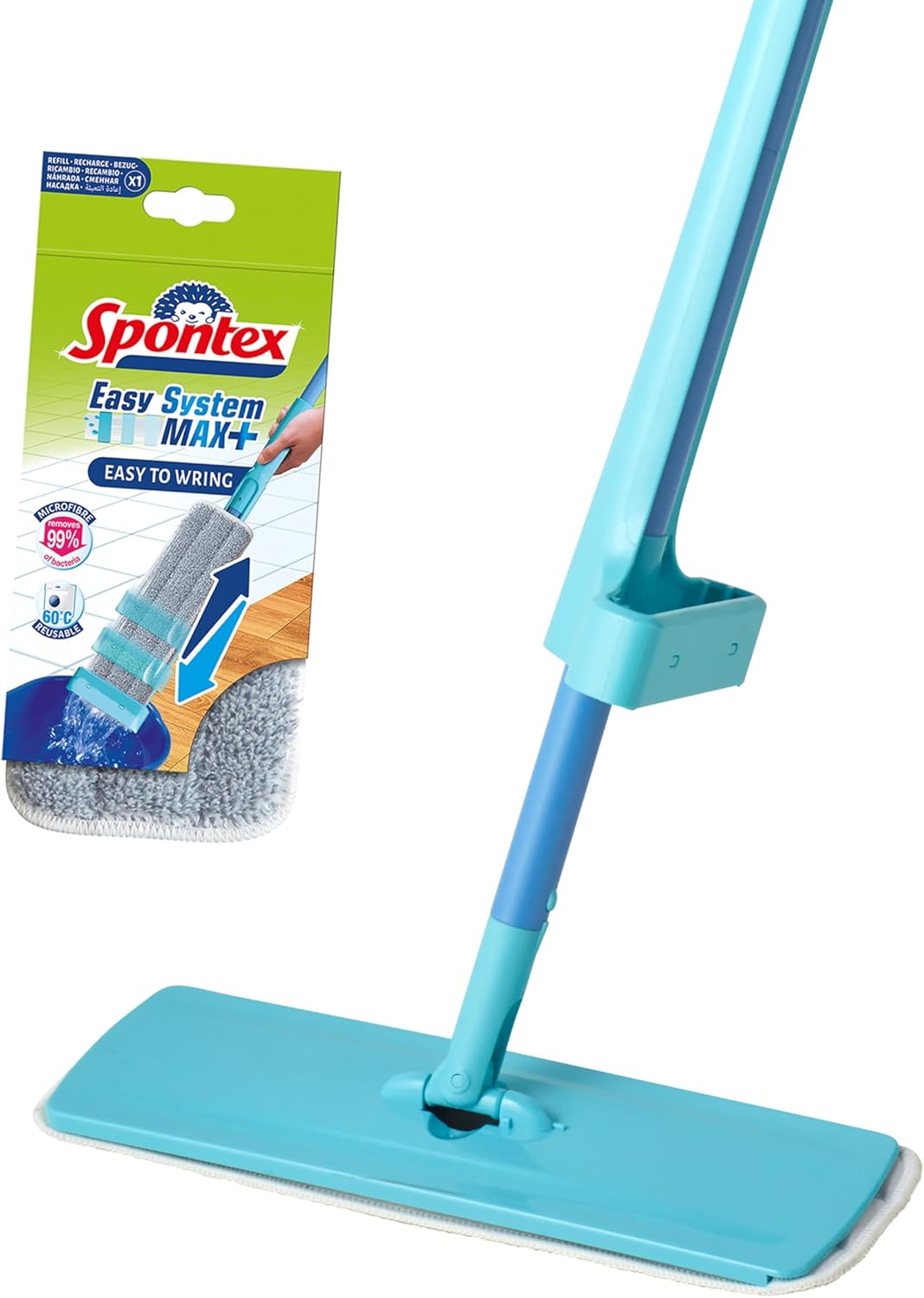 Spontex - Easy Max+ - Lavapavimenti - Mop piatto in microfibra con sistema di strizzatura integrato - Pulisce pavimenti in laminato, legno e piastrelle