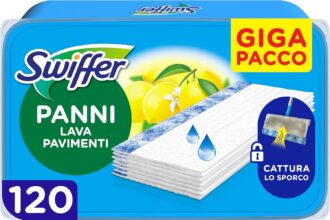 Swiffer Wet Lavapavimenti, 120 Panni Umidi, Limone, Maxi Formato, Lava Pavimenti, Pulizia Igienica Profonda, Rimuove Sporco e Batteri, per Tutti I Tipi di Pavimenti