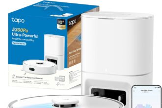 Tapo RV30 Max Plus White Robot Aspirapolvere Lavapavimenti con Mappatura 5300Pa, Svuotamento Automatico Polvere 3L, Doppia Navigazione LiDAR+IMU, Zone No-Go e Muri Virtuali, Controllo APP&Alexa&Google