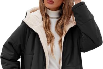 Tuopuda Cappotto Giubbotto Donna Invernale Giacca Cappotti Imbottita Caldo Parka Reversibile Sherpa Fleece Felpa con Cappuccio Giacche Trapuntato Lugghezza Giaccone Outdoor