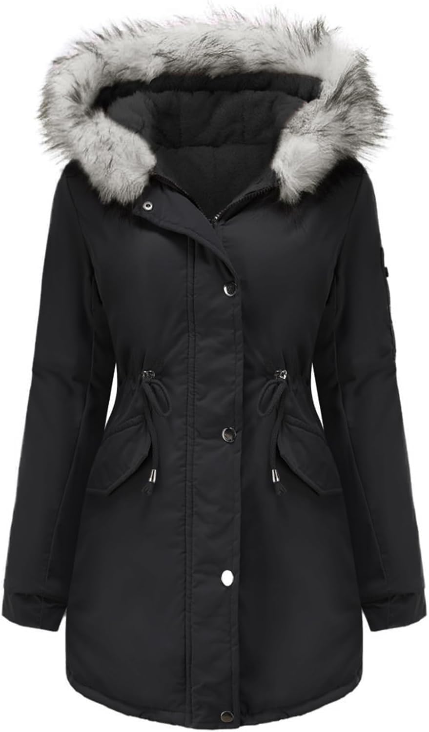 Tuopuda Giacca Donna con Cappuccio Cappotto Lungo Caldo Invernale Parka Trapuntato con Pelliccia Giubbotto Slim Fit Felpe con Zip Casual Manica Lunga