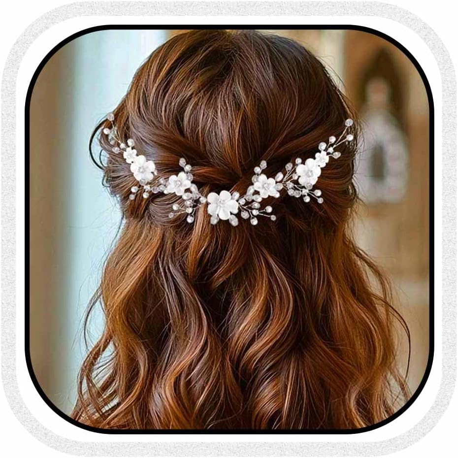 Unicra - Fascia per capelli da sposa con fiore di vite, accessorio per capelli da sposa per donne e ragazze (argento)