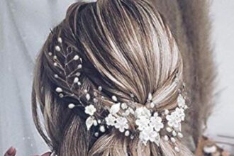 Vakkery Accessori per capelli da sposa con perle per capelli da sposa in argento con fiore per capelli per donne e ragazze