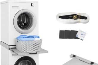 Vonia Lavatrice Asciugatrice Stack Kit - Piano di lavoro allungabile - Distanziatore per lavasciuga - Kit di impilamento per lavasciuga - Universale (Bianco)