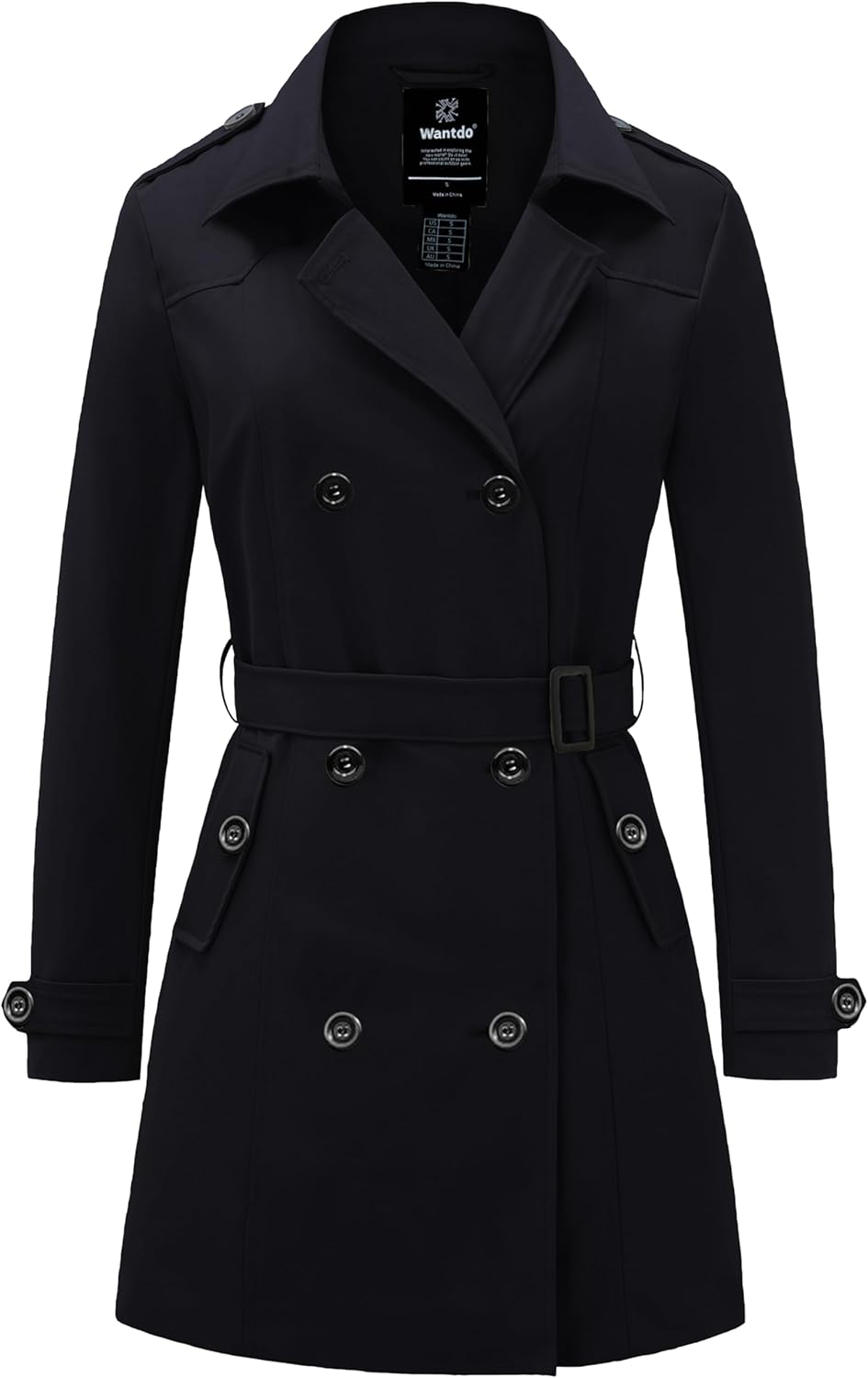 Wantdo Cappotto Donna Primaverile Leggero Classico Trench Doppiopetto Lungo Parka Impermeabile Antivento Trenchoat con Cintura