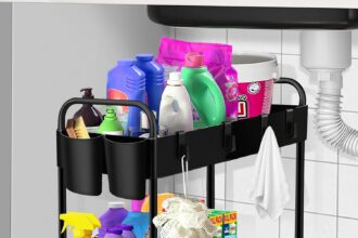 Wholede Organizer Cucina, Salvaspazio Accessori Cucina, Portaspezie con 4 Ganci e 2 Tazze, Organizzatore da Appoggio