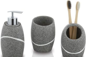 ZCCZ - Set di accessori da bagno con dispenser di sapone, portaspazzolino, bicchiere e portasapone per casa o hotel - Eleganti complementi d'arredo utili per organizzare e decorare il bagno