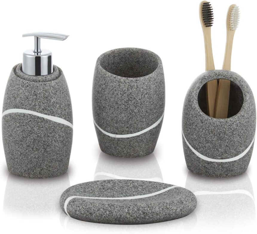 ZCCZ - Set di accessori da bagno con dispenser di sapone, portaspazzolino, bicchiere e portasapone per casa o hotel - Eleganti complementi d'arredo utili per organizzare e decorare il bagno