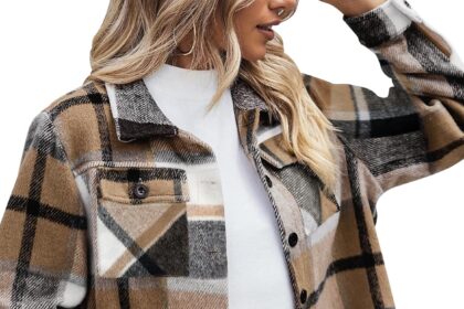Zeagoo Giacca da donna in flanella a scacchi a maniche lunghe giacca corta risvolto button-down shacket cappotto