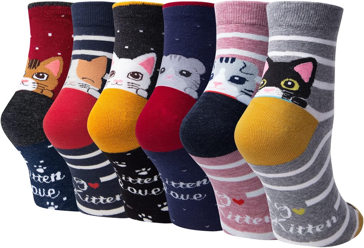 6 Pairs Women's Animal Socks Funny Socks Cotton Animal Long Socks for Dogs and Cats
