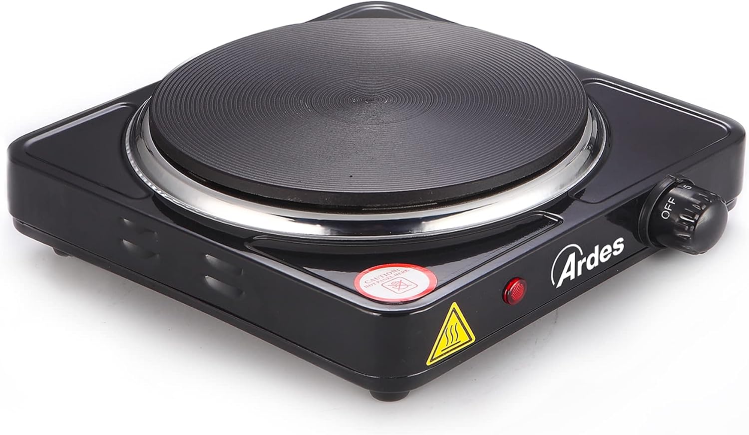 ARDES TIKAPPA AR1F19 - Electric Stove with 1 Griddle, 1500W, Adjustment Thermostat, Painted Steel, Cast Iron Plate, Plate Diameter 18.5 cm, Black, 23.5 x 23.5 x 7 cm