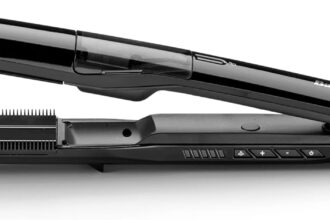 BaByliss Piastra Capelli funzione vapore Steam Straight, Titanium Ceramic, piastre larghe, 5 temperature da 150°C a 230°C, ST492E