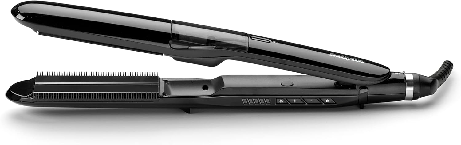 BaByliss Piastra Capelli funzione vapore Steam Straight, Titanium Ceramic, piastre larghe, 5 temperature da 150°C a 230°C, ST492E