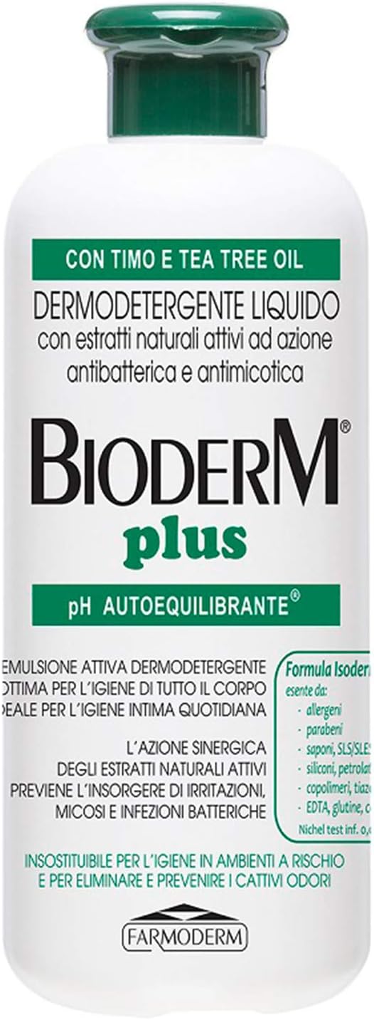 Bioderm Plus Antibacterial Dermodetergent Enriched with Thyme and Tea Tree Oil 500 ml – Intimate Cleanser – Gentle for the Body for Adults, the Elderly, Incontinent and Disabled