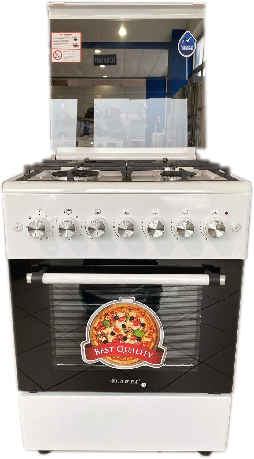 CUCINA 60X60 LAREL 4 FUOCHI ACC. ELET FORNO ELETTRICO VENTILATO BIANCA GRIGLIE GHISA