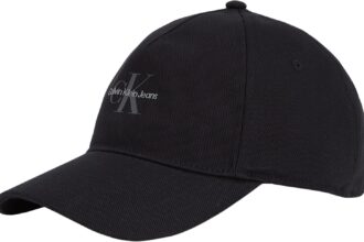 Calvin Klein Uomo Cappellino Mono Logo Panel in Cotone, Nero (Black), Taglia Unica