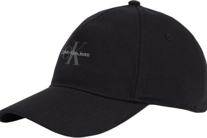 Calvin Klein Uomo Cappellino Mono Logo Panel in Cotone, Nero (Black), Taglia Unica