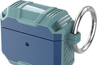 AirPods 3rd Generation Compatiblile Case, Rugged Protective Shockproof Portable Case for Airpods with Keyring, LED Front Visible Mint+Blue