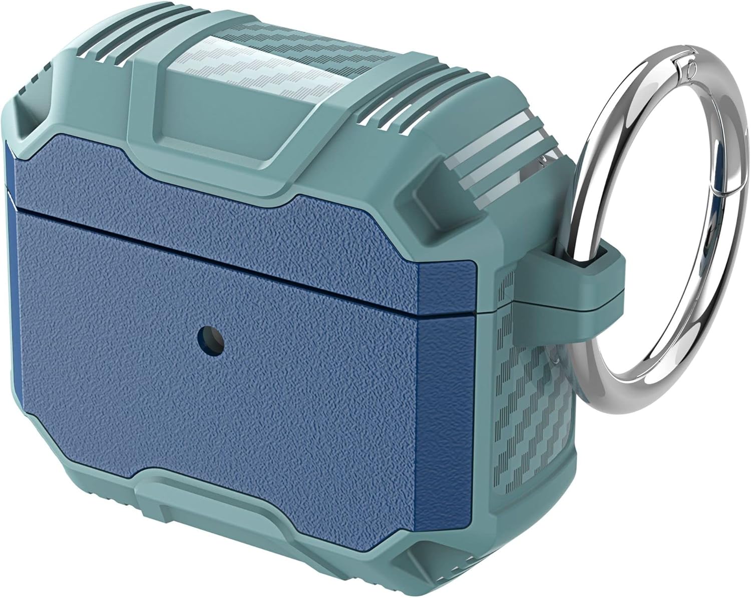 AirPods 3rd Generation Compatiblile Case, Rugged Protective Shockproof Portable Case for Airpods with Keyring, LED Front Visible Mint+Blue