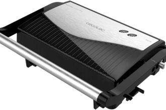 Cecotec Griglia Elettrica Rock'nGrill 750 Full Open, 750 W, rivestimento RockStone, apertura a 180°, superficie 23x14,5, maniglia fredda.